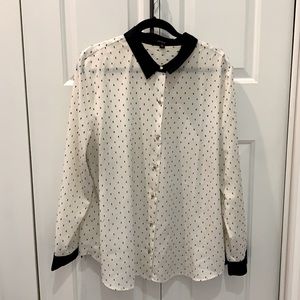 Ann Taylor button down blouse black white dot XXL